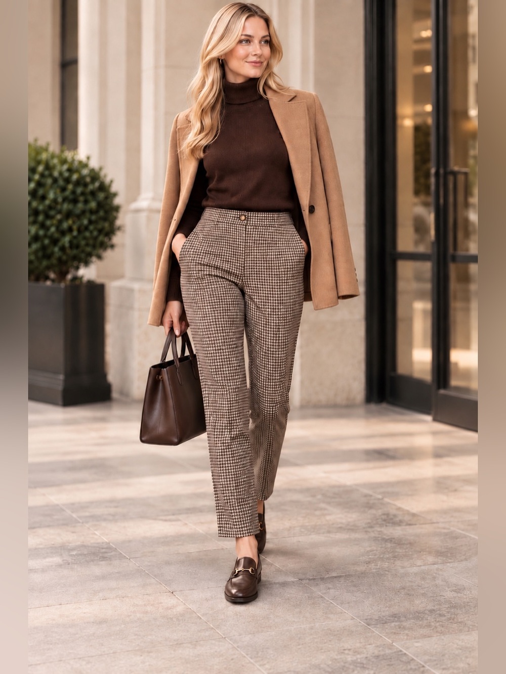 Anne Klein Brown Houndstooth Tailored Trousers